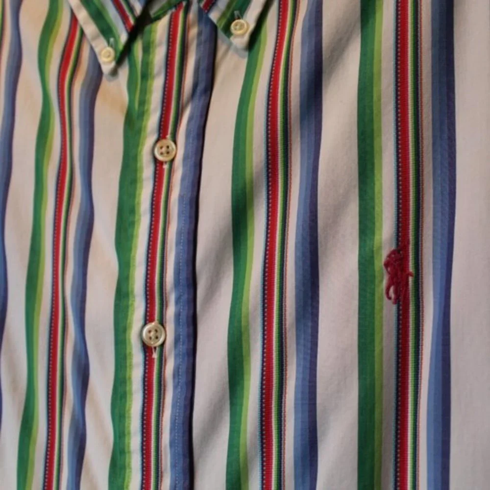Ralph Lauren Classic Fit White Multi Colored Stripe LS Shirt Size XL 17